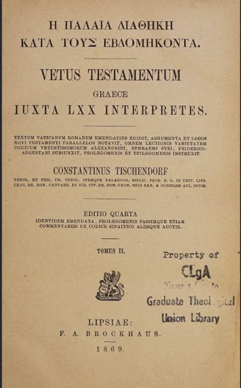 Tishendorf LXX (Septuagint) Vol2 1869